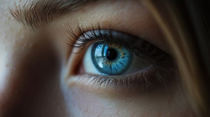 Poster - A close-up shot of a woman's blue eye, with detailed features