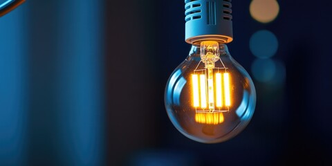 Wall Mural - a close-up view of a light bulb attached to a power pole, with the surrounding environment blurred o