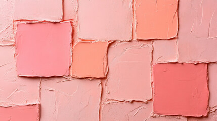 Wall Mural - Bohemian background, Textured wall with various shades of pink and coral in a patchwork design.