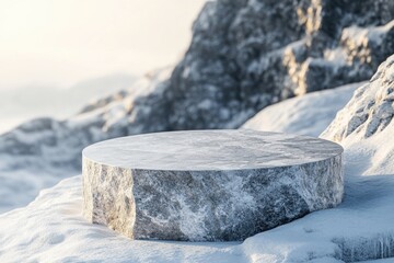 Wall Mural - A solitary rock sits amidst a blanket of snow in a serene winter landscape