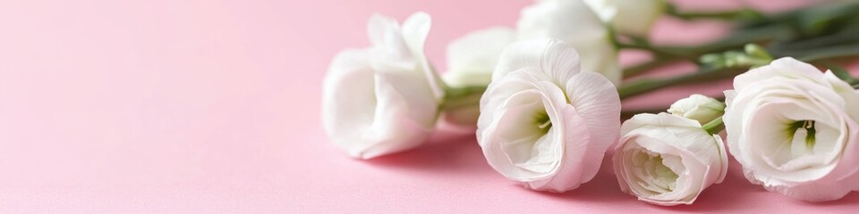 Wall Mural - A close-up of a bunch of white flowers arranged on a pink background