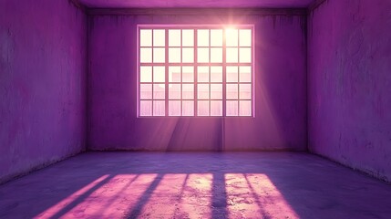 Wall Mural - Purple room, sunrise window, urban view, empty space, interior design