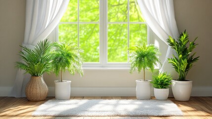 Poster - Sunlit room with potted plants by window.