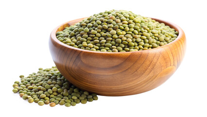 Wall Mural - green lentils in wooden bowl isolated on transparent background png