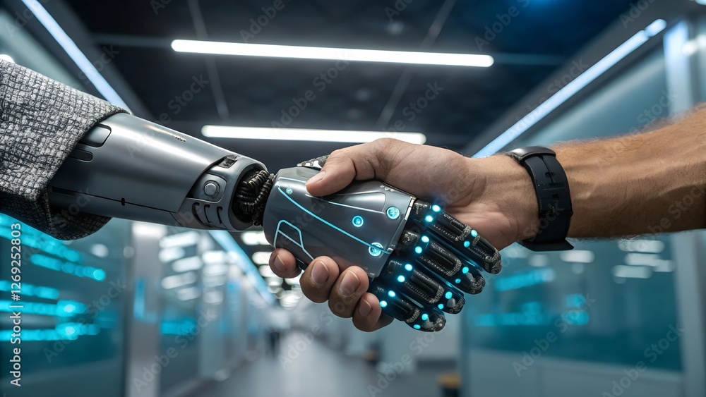 AI and Human Collaboration – Futuristic Robotic Handshake in Ultra HD ...