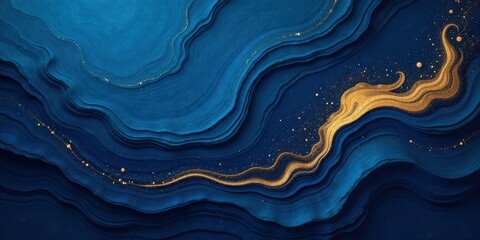 Aufkleber - Abstract Deep Blue and Gold Swirling Layers An Elegant Background Image for Design Projects