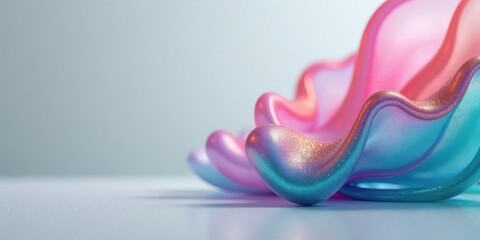 Leinwandbilder - Abstract iridescent forms in pastel hues exhibiting a wave-like pattern on a smooth surface