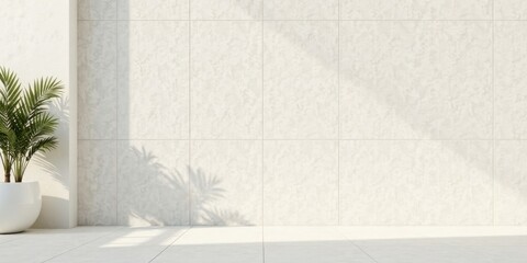 Aufkleber - Serene Minimalist Interior with Sunlight Casting Shadows on a Light-Colored Wall and a Potted Plant