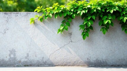 Aufkleber - Lush Green Vines Cascading Over a Weathered Concrete Wall, Creating a Serene Natural Scene Perfect for Design Projects
