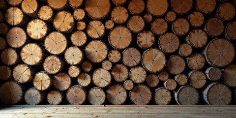 Aufkleber - Rustic Wooden Log Wall Background with Light Wooden Floor Ideal for Interior Design Projects and Natural Textures