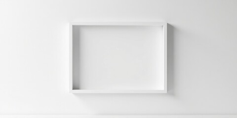 Poster - A simple white square shelf mounted on a pristine white wall, offering a minimalist display space for various items