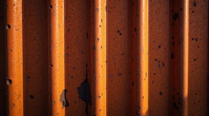 Aufkleber - Rustic orange corrugated metal surface texture with subtle light and shadow variations, exhibiting a weathered and slightly pitted appearance, ideal for industrial design backgrounds