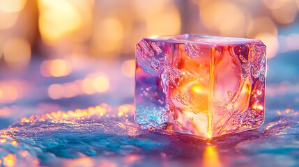 Canvas Print - Sunset Ice Cube on Frozen Lake, Winter Chill