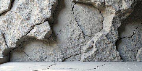 Fototapete - Abstract Cracked Stone Wall Texture with a Concrete Floor Ideal for Backgrounds and Design Projects