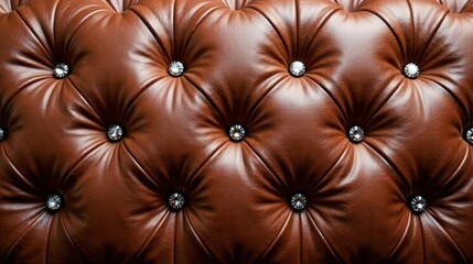Aufkleber - Luxurious Brown Leather Upholstery with Crystal Buttons A Detailed Close-Up Texture Shot