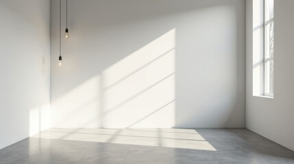 Aufkleber - Empty Room Interior Design with Sunlight Streaming Through Window and Hanging Lights