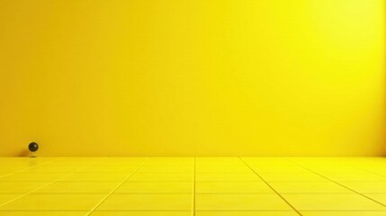 Fototapete - A Minimalist Yellow Room Interior Design Featuring a Small Black Sphere on a Polished Yellow Floor