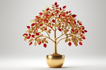 Wall Mural - there is a gold vase with a red and gold tree in it