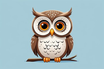 cartoon owl sitting on a branch with big eyes