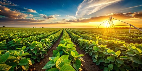 Wall Mural - Vast Soybean Plantation with Irrigation System - Sunny Summer Day Agriculture