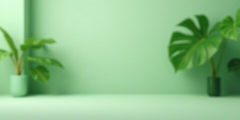 Aufkleber - Serene Green Room with Blurred Potted Plants and Minimalist Design