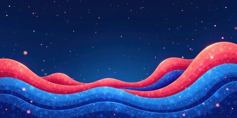 Poster - Celestial Swirls of Red and Blue Hues Featuring a Night Sky Backdrop with Scattered Stars