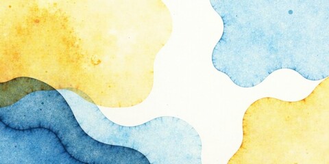 Aufkleber - Abstract Watercolor Painting Organic Shapes in Yellow and Blue Hues on White Background