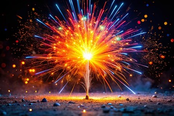 Wall Mural - Vibrant Firecracker Explosion Against Night Sky - Dramatic Documentary Style Photography