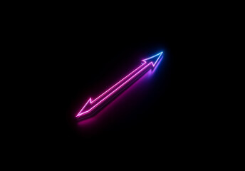 Aufkleber - A vibrant pink and blue neon arrow points diagonally upwards, illuminated against a stark black background, radiating a bright, electric glow.