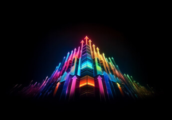 Aufkleber - Vibrant, multicolored arrows ascend in unison against a stark black backdrop, creating a sense of forward motion and collective growth in a dynamic display.
