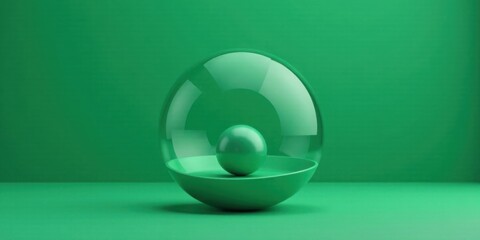 Poster - Abstract Green Sphere Within a Concave Bowl Resting on a Matching Surface