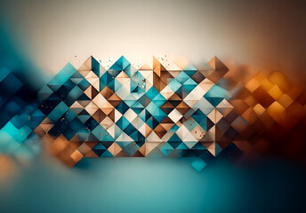 Aufkleber - Abstract geometric composition featuring blue and brown triangles and squares, creating a dynamic and modern mosaic with soft, blurred edges.