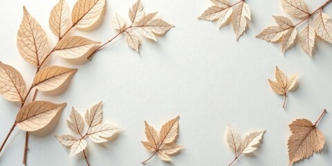 Aufkleber - Dried Beige Leaves Arranged on a Light Background, Creating a Simple and Elegant Frame for Text or Design Elements