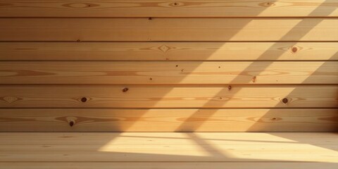 Aufkleber - Sunlight Illuminates Horizontal Wooden Planks and Floorboards Creating a Warm and Inviting Atmosphere