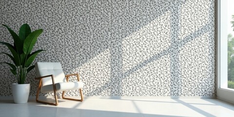 Aufkleber - Serene Interior Design Featuring a Modern Chair and Stylish Abstract Animal Print Wallpaper in a Bright Room with Natural Light