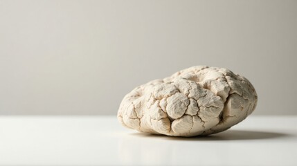 Poster - A Textured Beige Object Rests on a Smooth Surface, Displaying a Unique Organic Form and Intricate Detail.