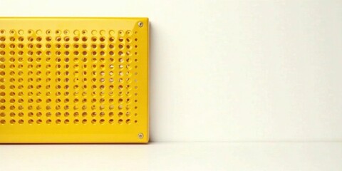 Fototapete - Bright Yellow Perforated Panel Against a White Wall A Minimalist Design Element for Modern Interiors