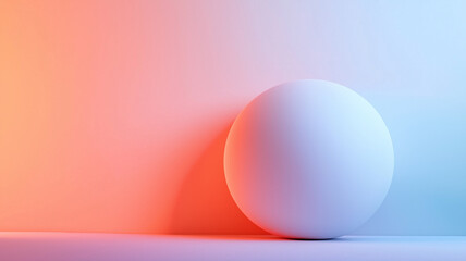 Poster - large white sphere rests against gradient background, blending warm orange and cool blue tones