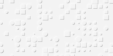 Wall Mural - Grid of randomly scaled white cylinders and boxes geometry background sparsely scattered wallpaper banner, flat lay