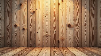 Aufkleber - Warm-toned Wooden Room Interior with Subtle Lighting and a Smooth Floor