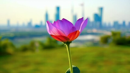 Wall Mural - High resolution footage vibrant flower garden Dubai featuring red violet blossoms surrounded green plants capturing natural beauty scenic landscapes