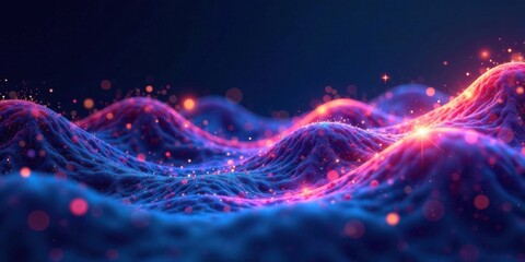 Fototapete - Ethereal Glow A Vibrant Landscape of Shimmering Particles and Illuminated Undulating Forms