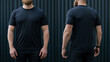 © Maksym - A digital render of a modern slim-fit men's t-shirt in black, shown from both front and back, with smooth fabric texture and stylish cut.