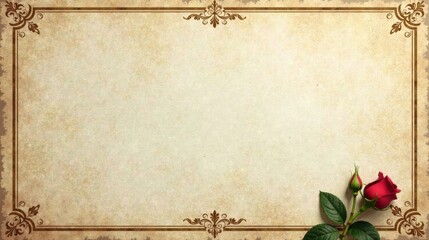 Aufkleber - Antique Paper Background with Elegant Floral Frame and Single Rose