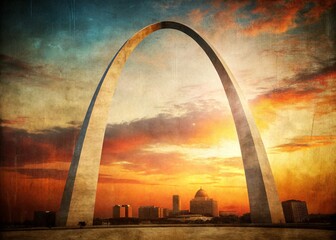 Wall Mural - Vintage St. Louis Gateway Arch: Iconic American Landmark Sunset