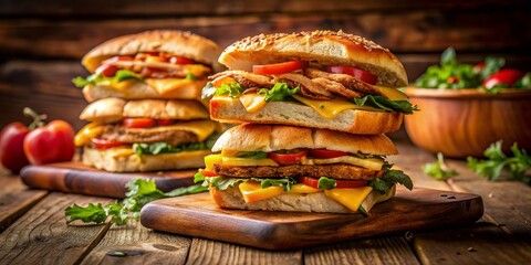 Canvas Print - Vintage Stack of Grilled Chicken Sandwiches - Delicious Homemade Lunch