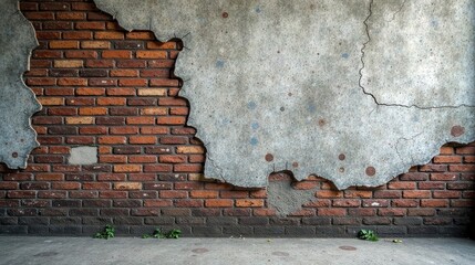 Poster - A Weathered Brick Wall with Exposed Concrete Reveals a Rustic Architectural Texture