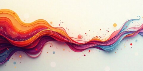 Poster - Abstract Colorful Wave with Musical Notes and Scattered Dots A Vibrant Paper Art Design