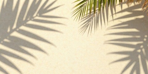 Poster - Serene Tropical Leaf Shadows on a Light Beige Surface, Ideal for Relaxation and Summer Designs