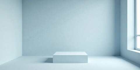 Poster - Empty Room with a Simple Square Pedestal Ready for Product Display